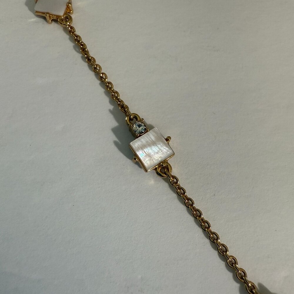 Kate Spade Gold-Tone Mother Of Pearl Necklace Crystal Accents Adjustable Chain - Picture 13 of 16